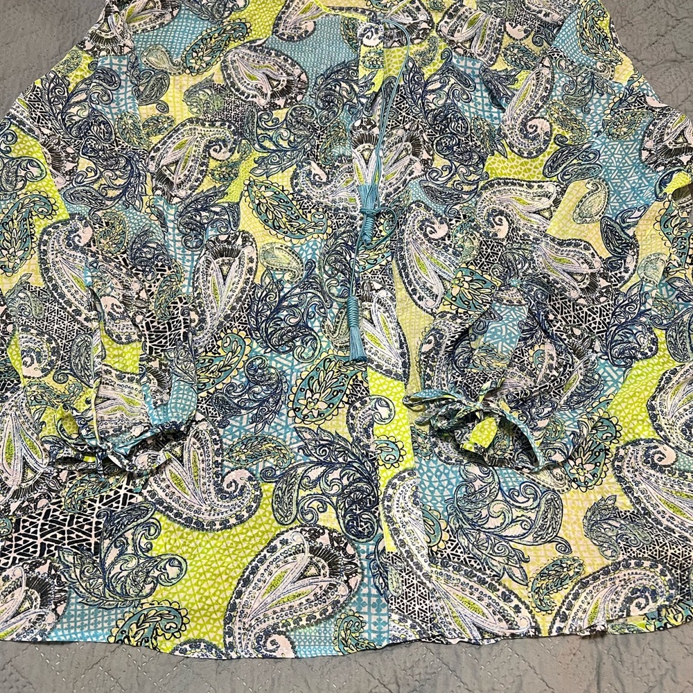 Plus size 22/24 Paisley Print Blouse in Blue and Green. This is a sheer blouse